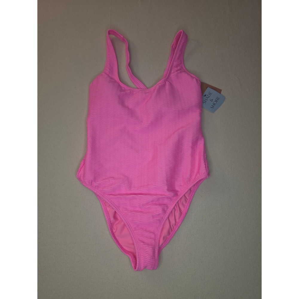 Shade & Shore Ribbed One Piece Swimsuit Pink Large NWT